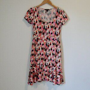 Femme Multicolour Midi Dress Short Sleeve Ruffle Hem Office Work Size Small